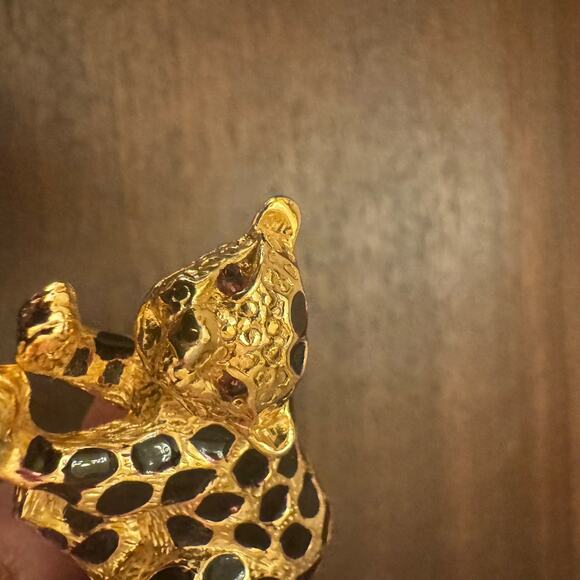 VTG Park Lane Brooch Leopard Jaguar Cat Pin Pendant Black Enamel Gold Crystal - Picture 11 of 15